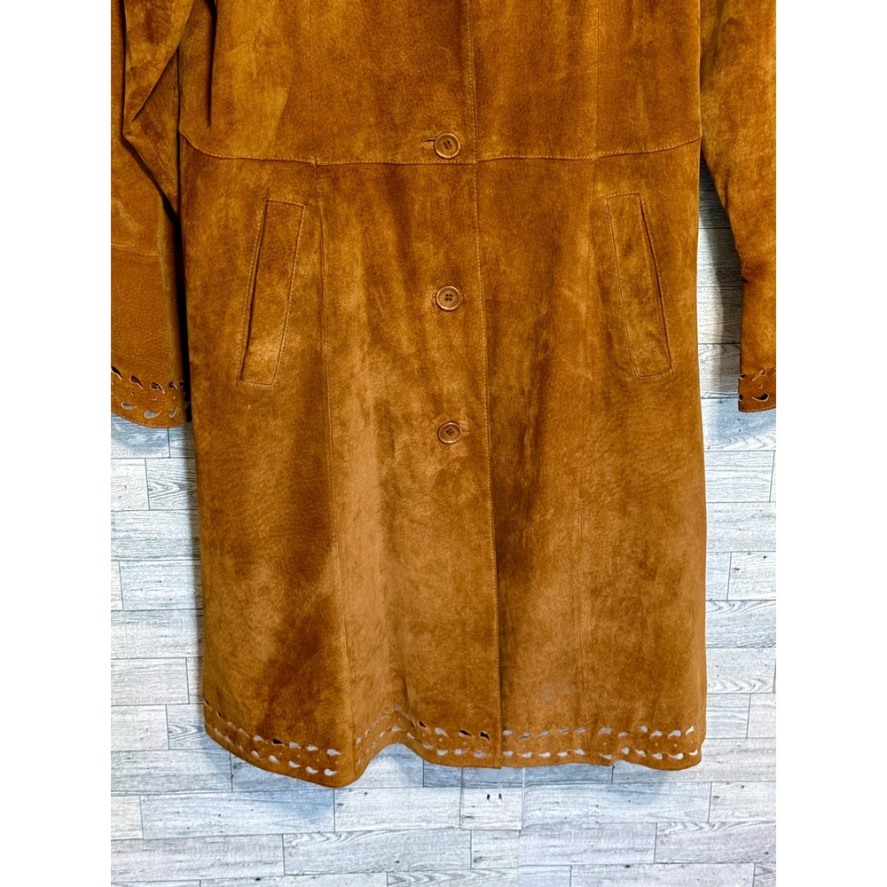 Clifford & Wills Womens 16 Brown Suede Leather Trench Coat Bell Sleeve Boho 90s - Picture 5 of 13
